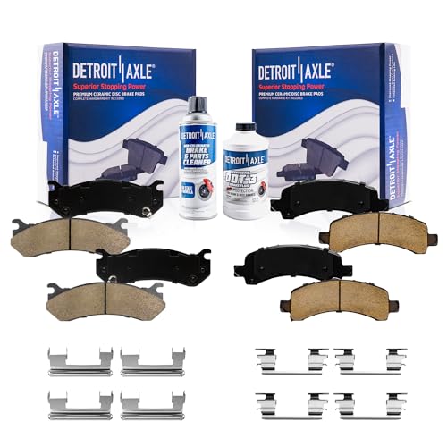 Image of Detroit Axle - Brake Pads for Avalanche Express Suburban Savana Yukon XL 1500 Chevy Tahoe GMC Cadillac Escalade, Front and Rear Ceramic Brake Pads w /Hardware Replacement