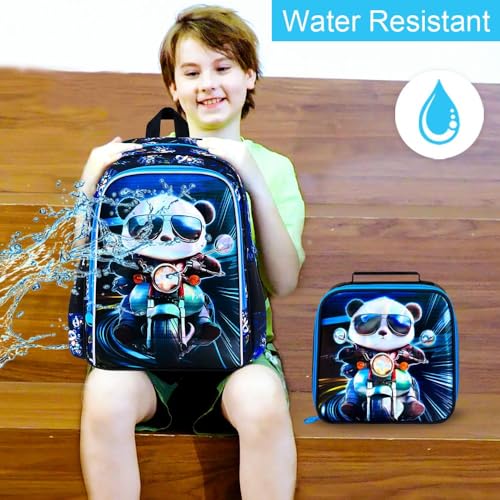 Image of CCJPX 3PCS Backpack for Boys, 16 Inch Kids Panda Water Resistant Preschool Backpacks, Cool Kindergarten School Bookbag Set for Teen Travel