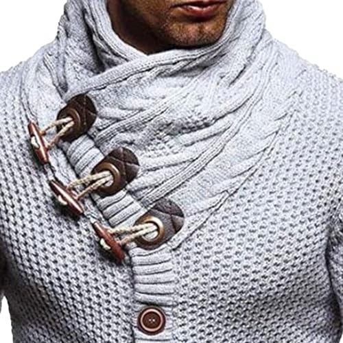 Pull thermique épais homme contre le froid avec col roulé boutonné chic