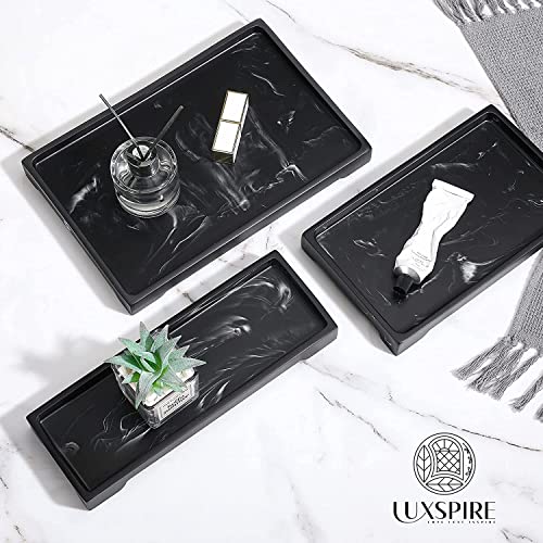Image of Luxspire Vanity Tray, Bathroom Tray Toilet Tank Storage Tray, Resin Kitchen Sink Trays, Vanity Countertop Organizer for Candles Towel Bottles Perfume Holder Serving Trays, Marble Style -Large- Ink