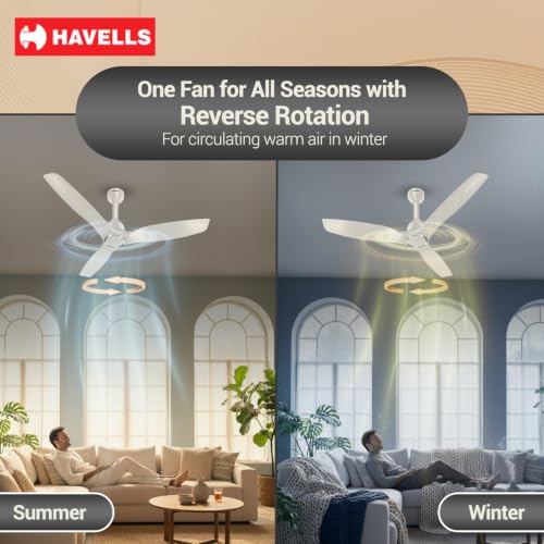 Image of Havells Stealth Slim BLDC 1200 mm Ceiling Fan | Remote Controlled, High Air Delivery Fan | 5 Star Rated, Upto 50% Energy Saving, Reverse Rotation, 2 Year Brand Warranty | (Pack of 1, Oatmeal)