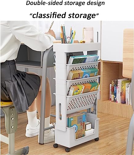 Bibliothèque mobile à roulettes blanche - Étagère compacte et fine - 6