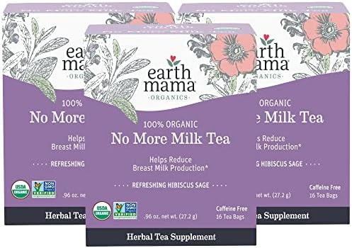 Earth Mama Organic No More Milk Tea | Reduce Breast Milk Production, Stop Breastfeeding & Wean Lactation, Postpartum Essentials for New Moms | 48 Teabags | Caffeine Free & Non-GMO