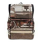 alte dampfmaschine restaurieren Rucksackstruktur: Der Rucksack ist vintage mit vielen Taschen. Insgesamt 1 Haupttasche, 2 Seitentaschen und 1 Reißverschlusstasche auf der Vorderseite