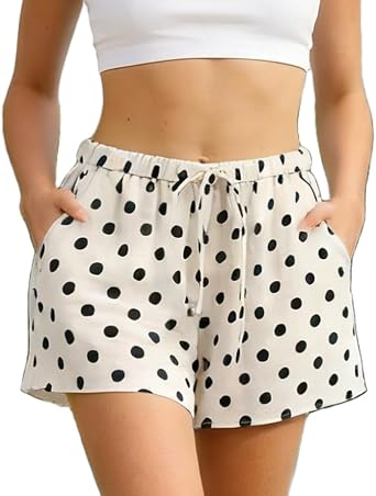 Mxiqqpltky Cute Polka Dot Boxer Shorts for Women Summer Drawstring Pajama Shorts Y2K Loose Fit Lounge Pj Bottoms with Pockets