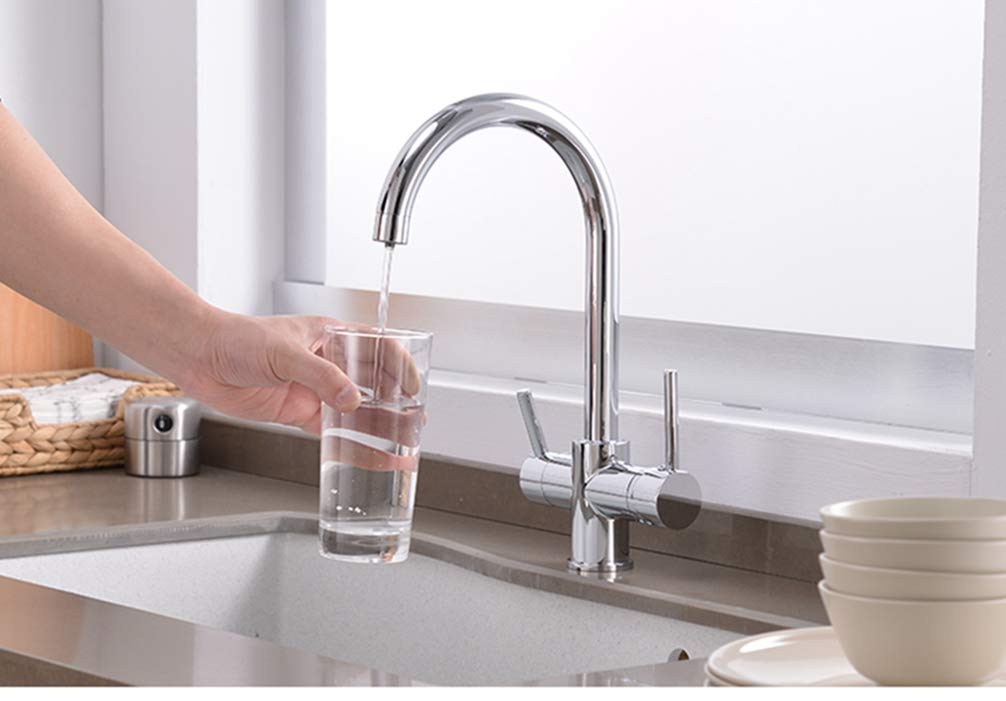 ZYCHSJXA Black Bending Drinking Water Purification Tap Kitchen Sink Mixer 360 Degree Rotation with Filtered Faucet,Chrome