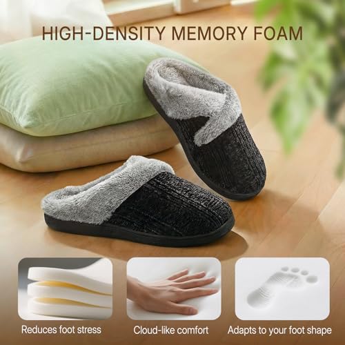Slippers for Women Fuzzy House Slip on Indoor Outdoor Bedroom Furry Fleece Lined Ladies Comfy Memory Foam Female Home Shoes Anti-Skid Rubber Hard Sole - Image 4