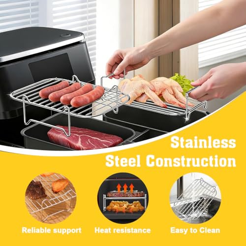 Image of Supvox 2Pcs Stainless Steel Air Fryer Stand, Stackable Boven Grill Stand, Cooking Rack for Baking, Roasting & Dehydrating, 7.64''x5.16'' & 7.95''x5.16''