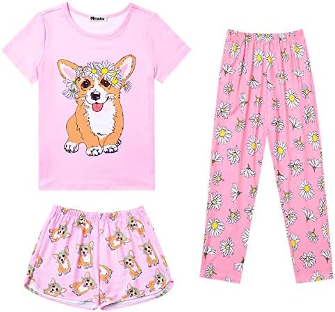 Girls Pajamas Sleepwear Set Cotton Short Pjs Clothes Night Shirts Pant Corgi 6 7