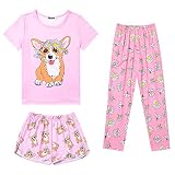 Girls Pajamas Sleepwear Set Cotton Short Pjs Clothes Night Shirts Pant Corgi 10 11