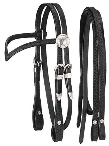 Tough 1 Mini Miniature V Brow Headstall Bridle with Silver with Matching Reins. Color Choice (Black)