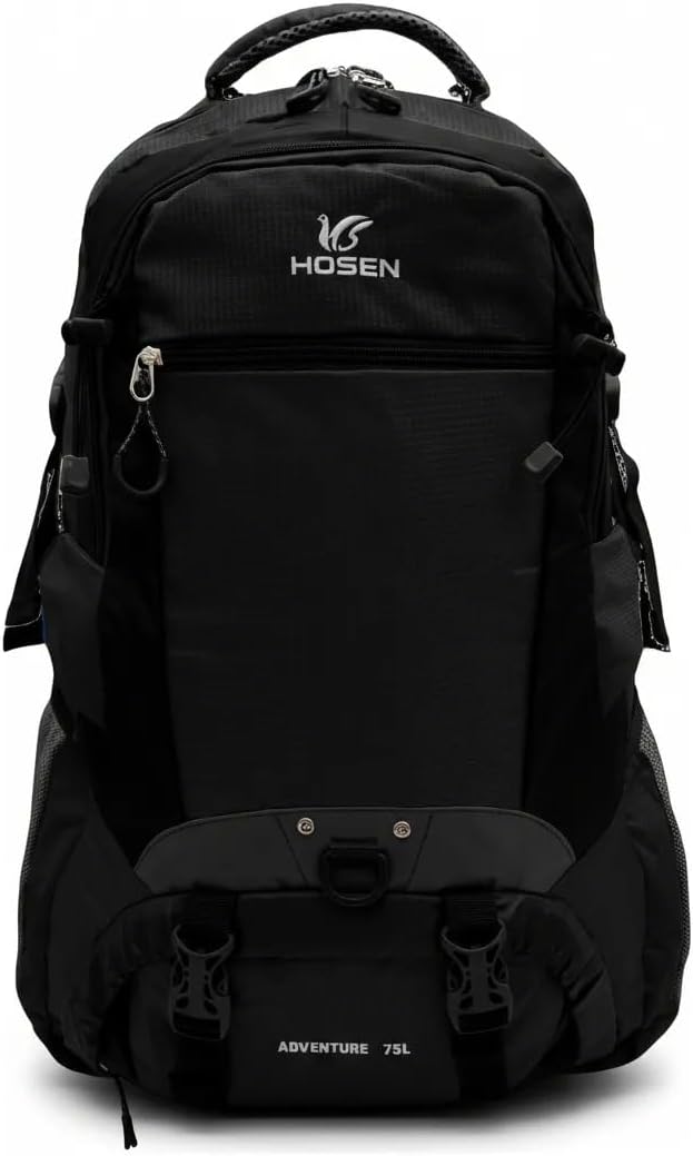 Mochila Adventure 75L para Camping, Trilha e Viagens, Compartimentos Múltiplos, Alças Ajustáveis, Material Resistente, Preta