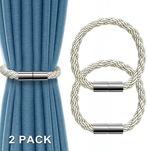 IAGORYUE Magnetic Curtain Tie Backs 2 Pack Modern Simple Style Tiebacks Clips with Pretty Weave Rope Drape Holdbacks Magnet Curtain Holder Buckles for Thin or Thick Home & Office Window Drapery(Beige)