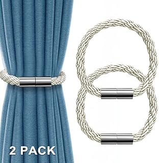 IAGORYUE Magnetic Curtain Tie Backs 2 Pack Modern Simple Style Tiebacks Clips with Pretty Weave Rope Drape Holdbacks Magnet Curtain Holder Buckles for Thin or Thick Home & Office Window Drapery(Beige)