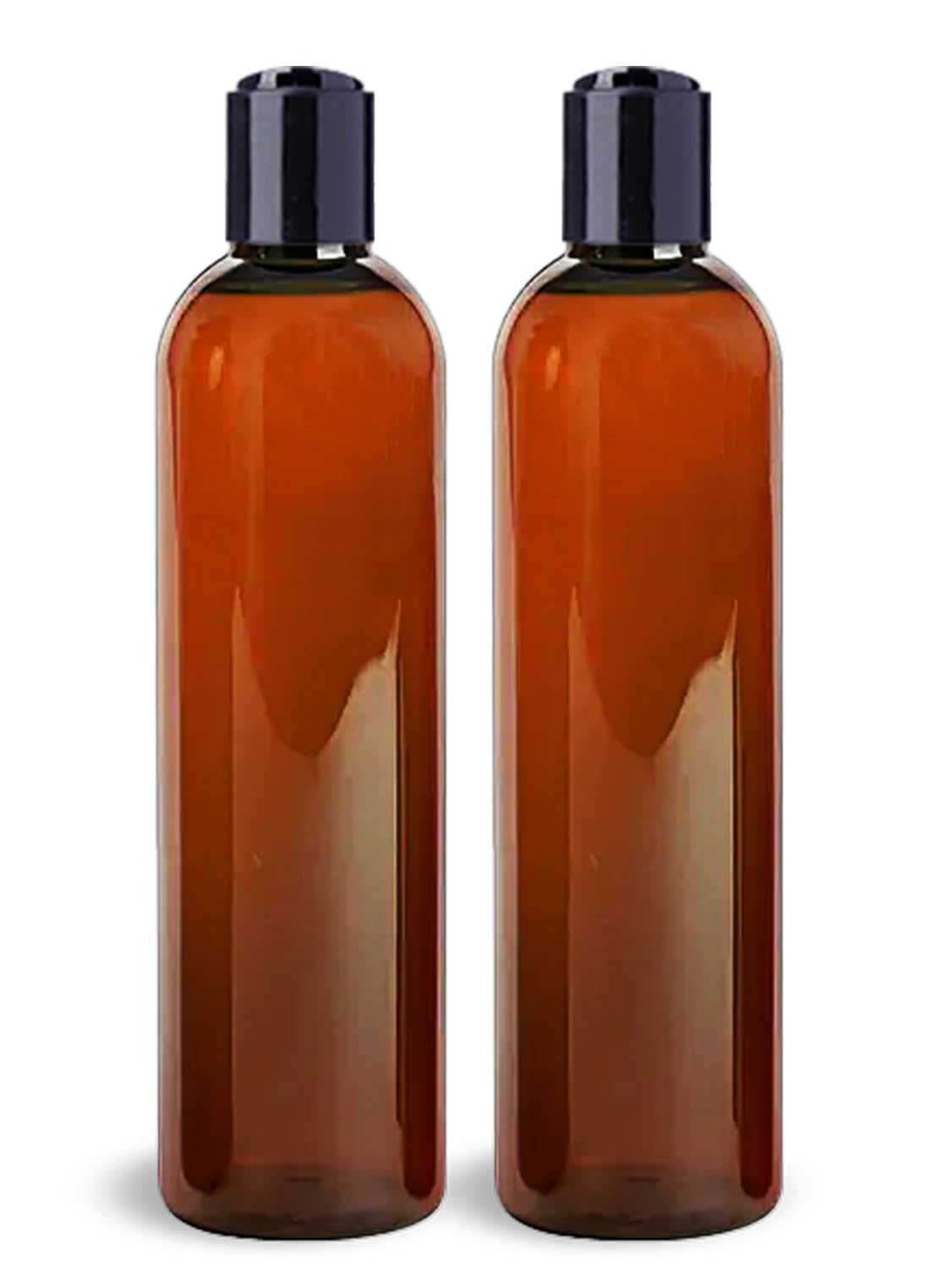 Ljdeals Amber 8 Oz Plastic Empty Bottles With Black Disc Top Caps, Refillable Containers For Shampoo, Lotions, Cream And More Pack Of 2, Bpa Free, Made In Usa
