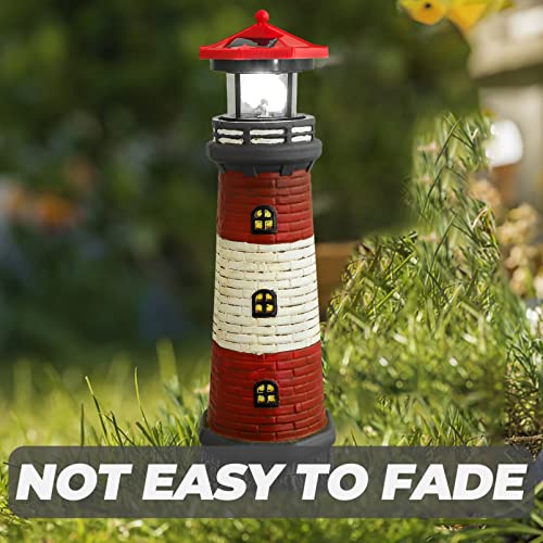 Image of DOITOOL Solar Rotating Lighthouse Outdoor Lantern Garden Decor Resin Street Light - Red