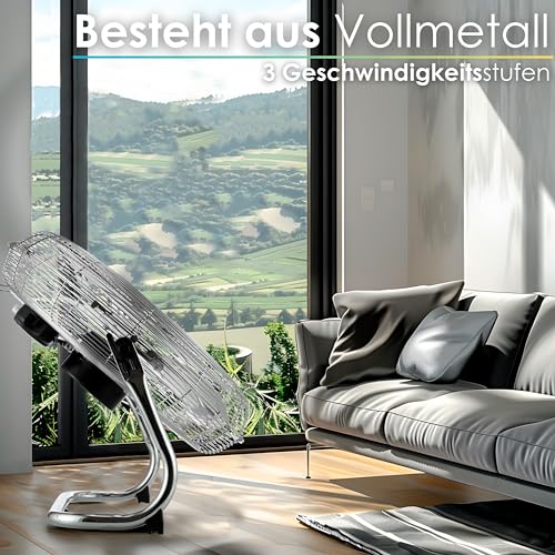 Echos Bodenventilator | Ø46 cm | 102 m³/min Luftdurchsatz | 1.250 U./min | 3 Geschwindigkeitsstufen | Power Windmaschine | Luftkühler | Standlüfter | Raumkühler | Ventilator (Vollmetall) 3
