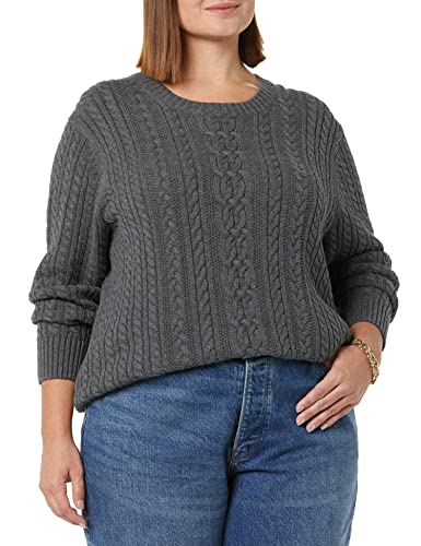 Amazon Essentials Women's Fisherman Cable Long-Sleeve Crewneck Sweater (Available In Plus Size), Charcoal Heather, Large #TOP3