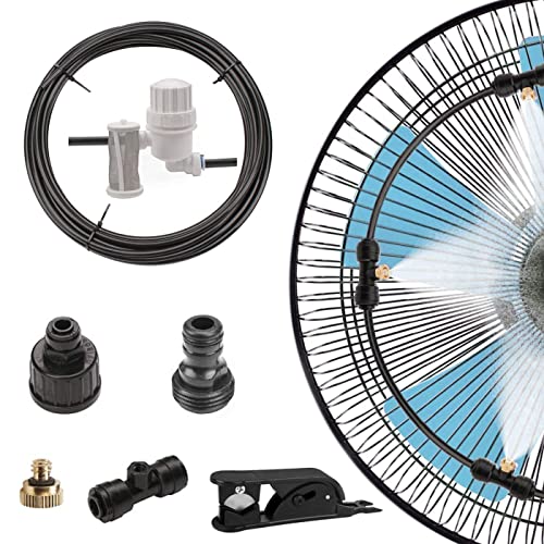 Fan Misting DIY Kit with Filter for Cool Patio Breeze 23FT (7M) Misting Tube, 5 Brass Nozzle, Galvanized Solid Brass Adapter, Connects to Any Outdoor Fan Misters for Cooling Outdoor Heating Down, Inc