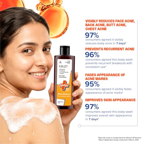 Image of Savlon Acne Science Face & Body Wash 250ml | Fights Acne Causing Bacteria | 1% Salicylic Acid, 1% Lactic Acid, 0.5% Antimicrobial Lipid | Visibly Reduces Body Acne in 7 Days | Dermatologically Tested