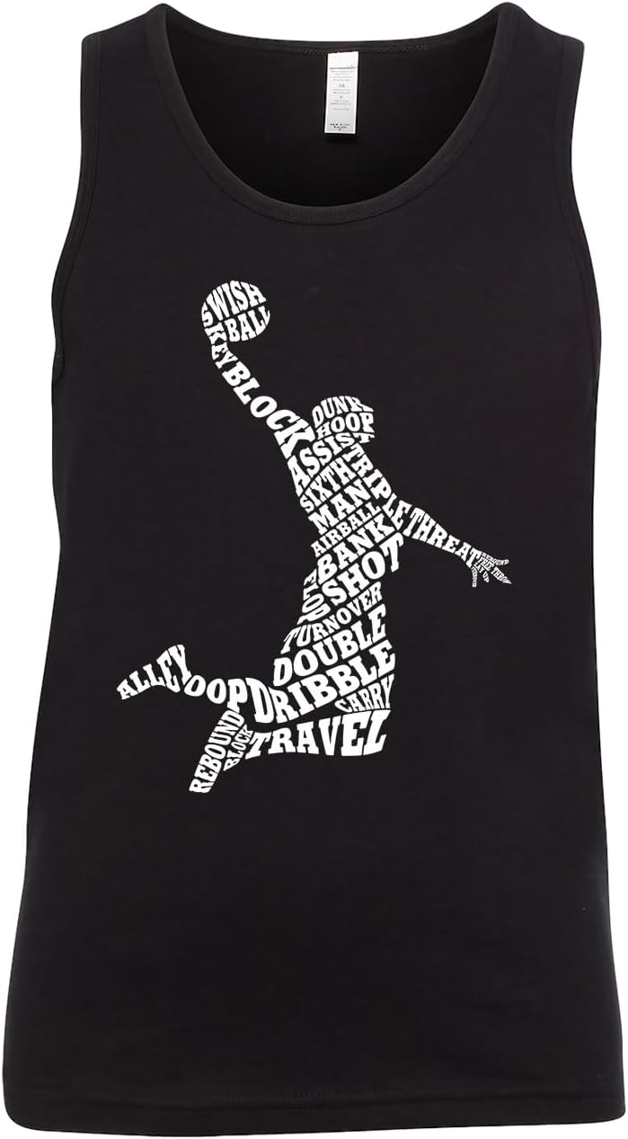 Threadrock Boys Basketball Player Typography Word Art Youth Tank Top