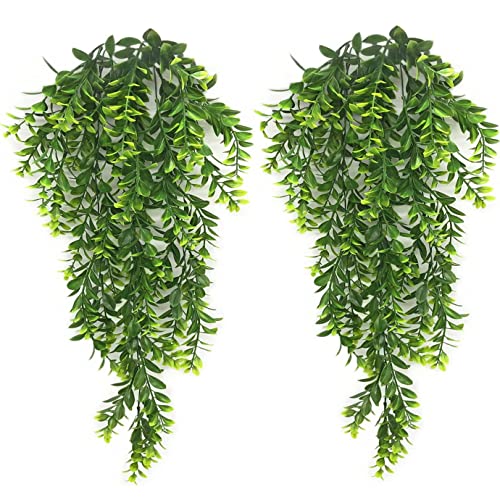 Artificial Hanging Vine, Faux Plastic Leaves Ivy Plants Fake Greenery Plant UV Resistant Vines Decor for Bedroom Indoor Outdoor Home Kitchen Garden Office Wall Wedding Christmas Decoration 2 Pack