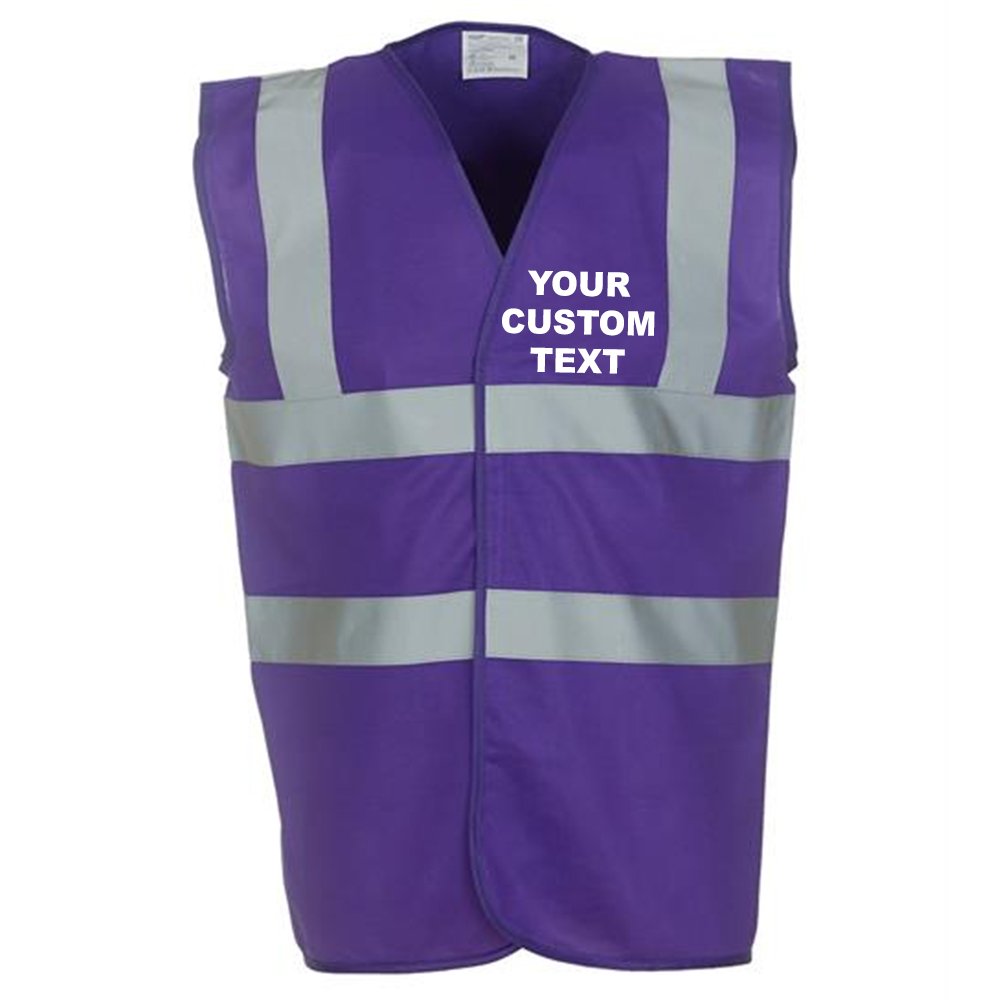 (3XL) YK001 Personalised Hi-vis 2-band-and-braces waistcoat, CUSTOM TEXT Hi vis vests Purple FRONT print 3XL