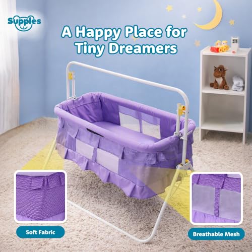 Image of Amazon Brand - Supples New Born Baby Cradle with Swing & Mosquito Net | 0-13 Months | Safety Belt with Lock | Sturdy & Safe | Polypropylene /Mild Steel | J1-Blue - Purple