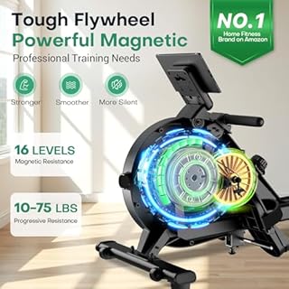 Magnetic Rowing Machines for Home Use, EvoSpark Rowing Machine with 16 Levels of Resistance, APP Supported, Upgraded Double Slide Rails Ultra-Quiet Rowing Machine, LCD Data Display