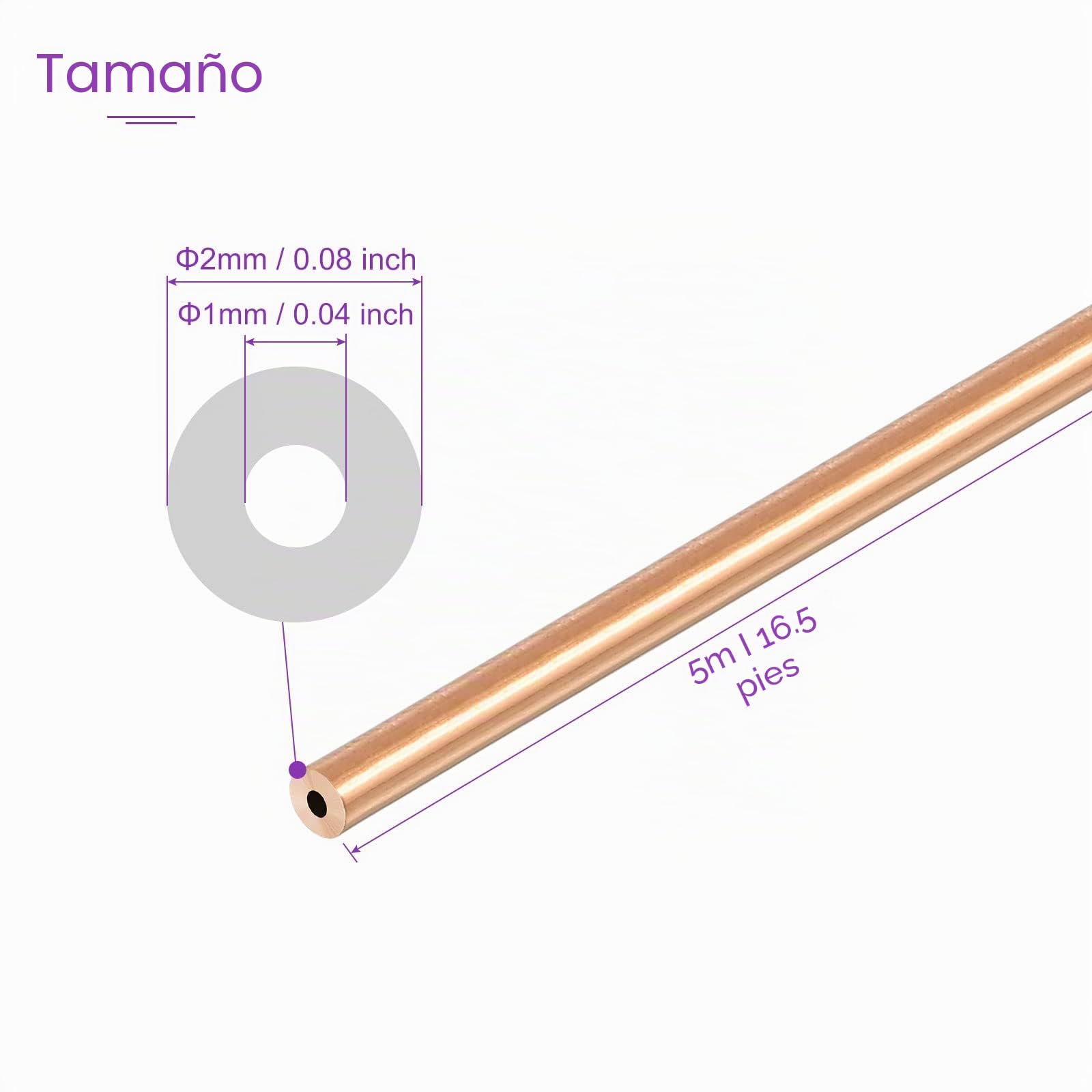 DMiotech 1mm x 2mm Largo 5.0 M Refrigerador Cobre Tubería Flexible Tubo para Compresión, Aire Acondicionador Aire Asistencia
