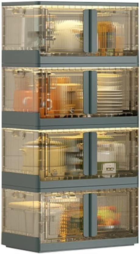 Foldable Plastic Box with Double Doors Stackable Storage Bins and Pulley Locking System for Various Spaces