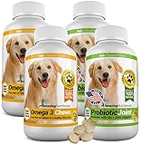 Amazing Combo Omega-3 Fish Oil and Probiotics for Dogs - Pure All-Natural Pet Antioxidant - Promotes Shiny Coat, Brain Health, Eliminates Diarrhea Gas and Joint Pain, 120 Tasty Chews x 4