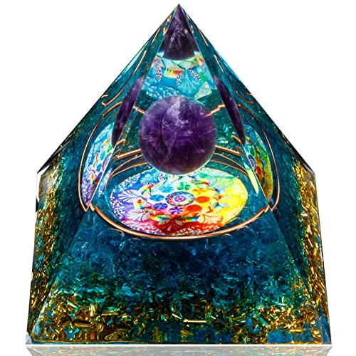 Orgone Pyramid, Amethyst Healing Crystal Pyramid and Orgonite Healing Stones, Protection Crystal Energy Generator for Yoga, Meditation, Stress Reduce