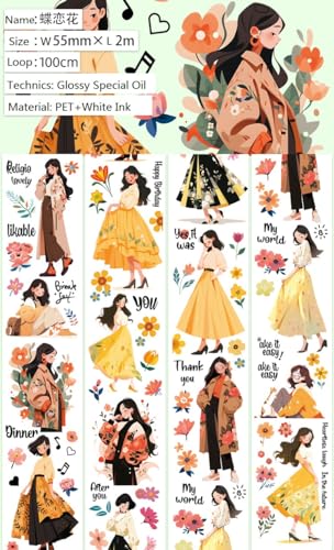 Image of New Popular PET Tape Modern Girls Collage Glossy Washi Tape for Decoration Small Fresh Flower Materials (90729)