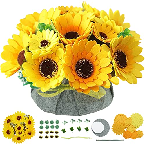 Image of BAZIMA ALICE DIY Felt Flower Art Craft Kit, Sunflower Pot Bonsai Kit for Beginners, Floral Gifts, Arrange Pre-Cut Flowers and Foliage