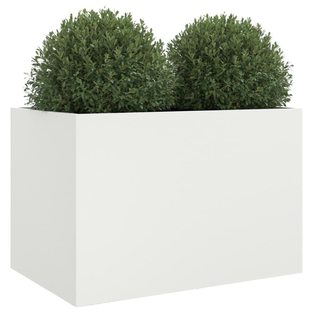 Homogen Macetero blanco de acero laminado en frío, 62 x 40 x 39 cm, jardinera estable para balcón, terraza, jardín, interior y exterior, con orificio de drenaje y material resistente a la intemperie