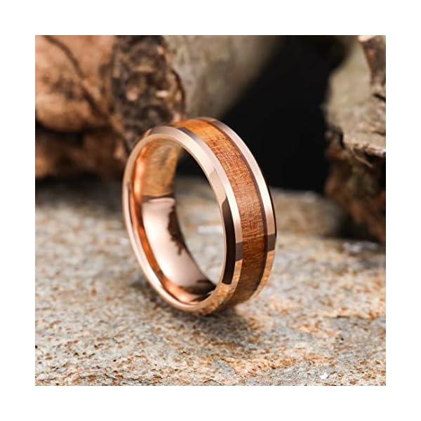 King Will Nature Tungsten Carbide Wedding Ring 8mm Koa Wood Inlay Rose Gold High Polished Comfort Fit 10 - Image 4