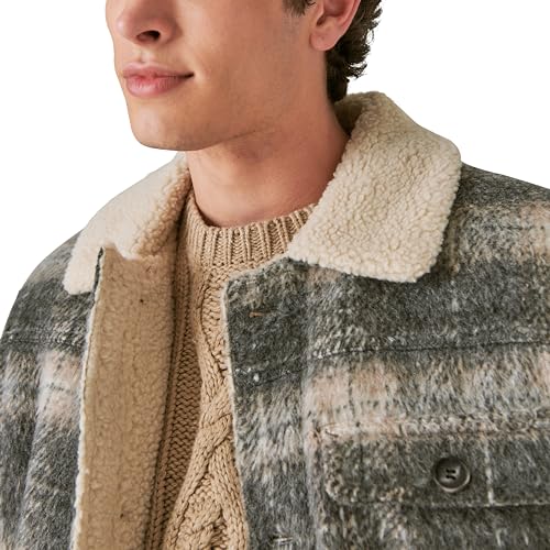 Image of Lucky Brand Mens Men's Plaid Faux Shearling Lined Trucker Jacket