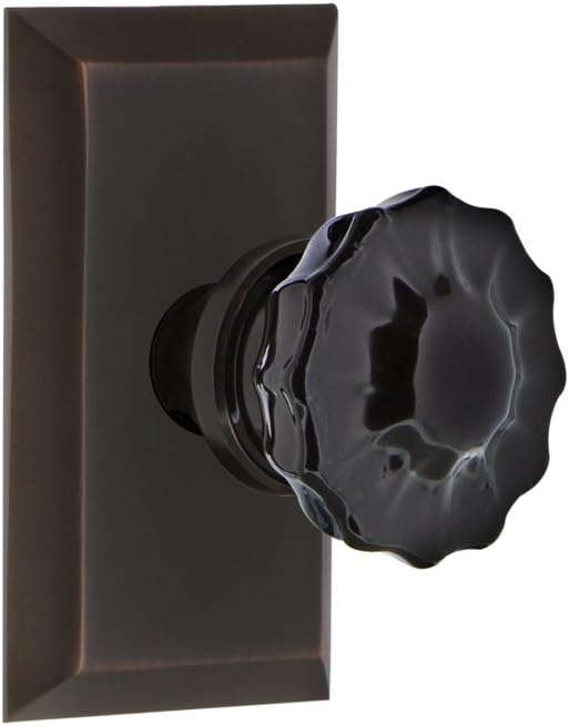 Nostalgic Warehouse 727314 Studio Plate Privacy Crystal Black Glass Door Knob, Antique Brass, Privacy - 2.375