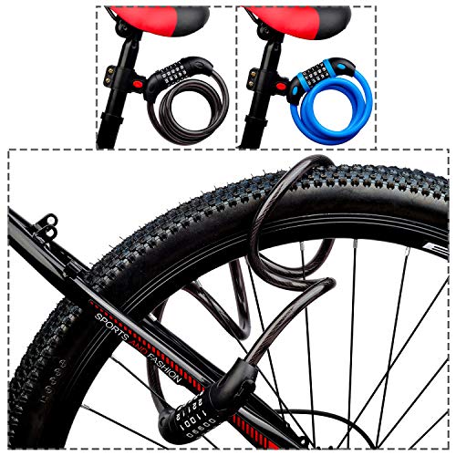Bike Lock with Mounting Bracket, 4-Feet Bike Cable Basic Self Coiling 5-Digit Resettable Combination Cable Bike Locks, for Bicycle, Motorcycle, Scooter (Blue)