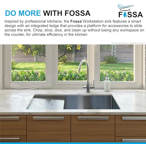 Image of Fossa 37 inchx18 inchx10 inch ๐-๐๐๐๐ ๐๐๐๐๐๐๐๐ Single Bowl With Drain Board Premium Stainless Steel Handmade Kitchen Sink Matte Finish (Silver)