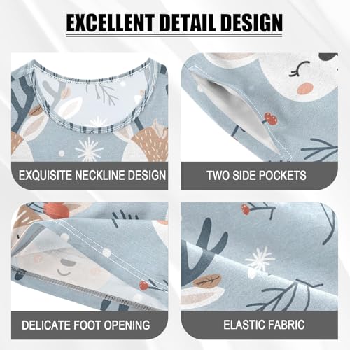 ALAZA Deer Cute Leaves Pajamas Set Short Sleeve Cotton Sleepwear Summer Pjs 2 Piece 5-14Y4