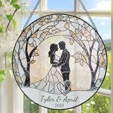 Wedding Gift Stained Glass Sun Catcher Ornament, Bride and Groom Suncatcher, Mr & Mrs Wedding Gift, Bridal Shower Gifts, Couple Keepsake, Bridal Shower Decor