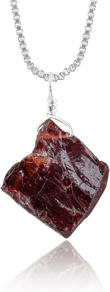 YANARA Garnet Stone Necklaces For Women Pendant Gemstones Chakra Crystals Jewelry January Birthstone, Silver Plated Chain 18 inch Gifts For Mom