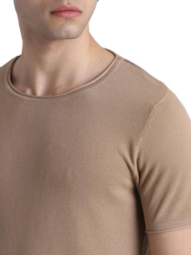 Image of JACK & JONES Short Sleeves Round Neck Cotton Raw Edge Slim Fit T-Shirt