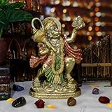 BangBangDa Hindu God Flying Hanuman Statue - Indian Lord Gold Finish - Flying Hanuman Carrying Herb Bearing Mountain - Idol Murti Pooja Sculpture - India Figurine for Home Temple Mandir Decor