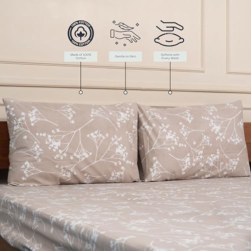 Image of Amazon Brand - Umi Cotton Elastic Fitted Bedsheet, King Size 78x72 Inches, Elastic Fit Bed Sheet, 10 Inch Deep Pocket, Soft Breathable Bedding, Durable Easy Care, with Pillow Cover-Moonlight Meadow
