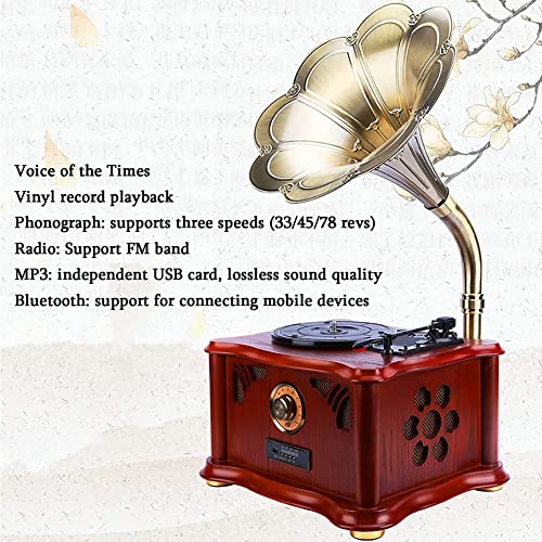 Tourne-disque vinyle vintage nostalgique avec klaxon en laiton, Bluetooth, radio FM, haut-parleurs stéréo, USB, platine à 3 vitesses, parfait pour les amateurs de musique à l’ancienne - Les Beatles, Paul McCartney, John Lennon, RIngo Starr, George Harrison Tourne-disque vinyle vintage nostalgique avec klaxon en laiton, Bluetooth, radio FM, haut-parleurs stéréo, USB, platine à 3 vitesses, parfait pour les amateurs de musique à l'ancienne – Image 4