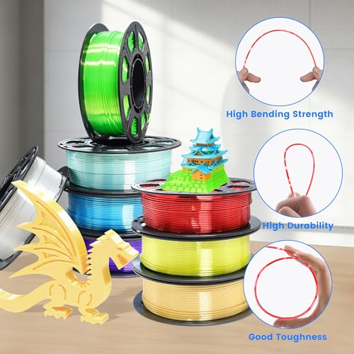 Image of MIKA3D 1.75mm 3D Printer Silk Shiny PLA Filament 8 Spools Bundle, Silk Luster Red Orange Yellow Green Cyan Blue Purple White 8 Most Popular Shining Colors, 0.25kg /Spool, Total 2kg