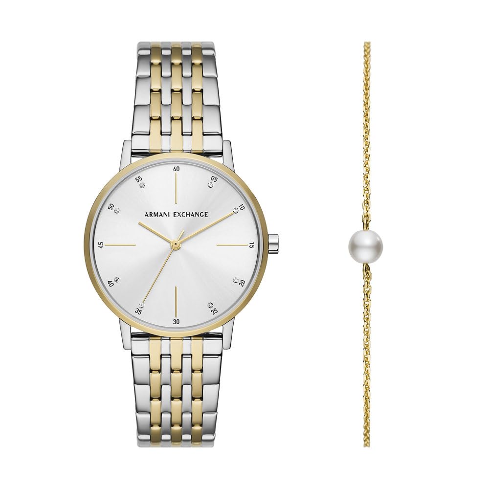 Armani Exchange Watch For Women, Quarz-Dreizeigerwerk und 36mm Gehäusegröße mit Edelstahlarmband